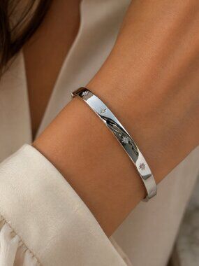 925 Sterling Silver Cuff Bracelet Star Bracelet Celestial Bangle Bracelet